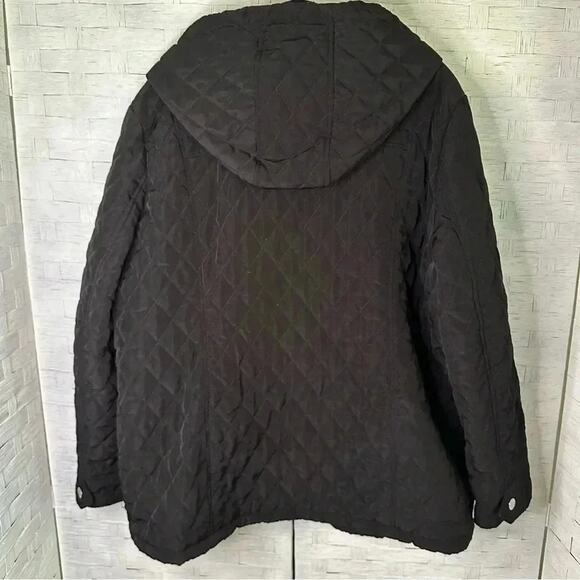 London Fog Black quilted Jacket with Removeable Hoodie & pockets plus size XXL - Picture 2 of 9